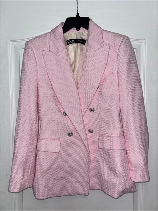 Zara Jackets & Blazers - ZARA Light Pink Double-Breasted Textured Blazer